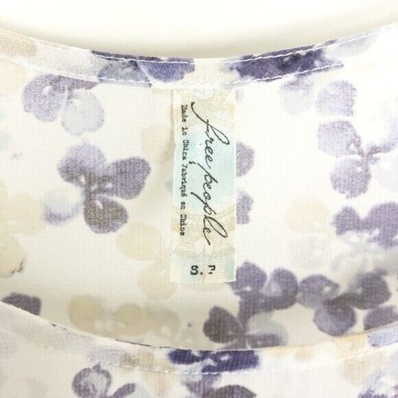 Free People Sheer Floral Babydoll Tunic Dress Flutter Sleeves Size S Purple - Picture 8 of 8